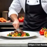 식품첨가물 종류와 역할 - A vibrant kitchen scene showing a chef carefully seasoning a gourmet dish with a variety of natural ...