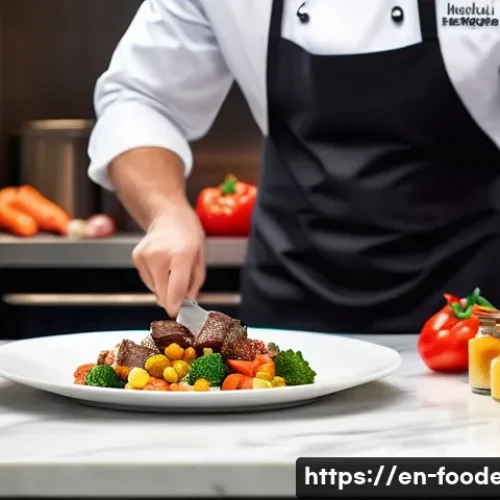 식품첨가물 종류와 역할 - A vibrant kitchen scene showing a chef carefully seasoning a gourmet dish with a variety of natural ...