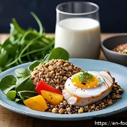 Home 31 식품 단백질 기능성 - A vibrant and detailed still-life composition of a diverse array of protein-rich foods arranged on a...