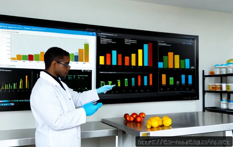 식품 산업에서의 데이터 사이언스 응용 - Photorealistic food manufacturing quality-control laboratory, diverse data scientist in clean white ...
